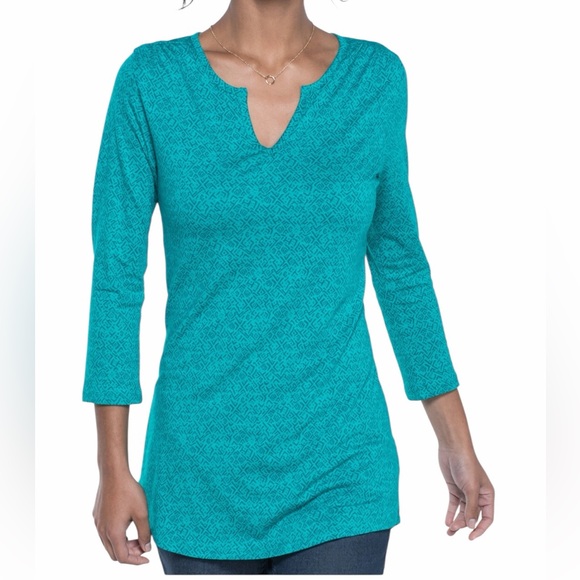 Toad&Co Tops - Toad & Co Casual Organic Cotton 3/4 Sleeve Split Neck Tunic Top Large Green